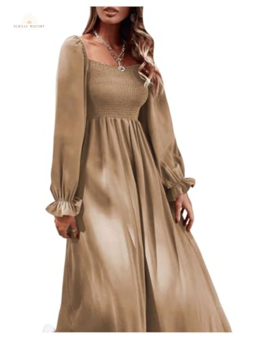 Boho Square Neck Smocked Puff Sleeve A Line Maxi Dress Floral - Picture 3 of 6